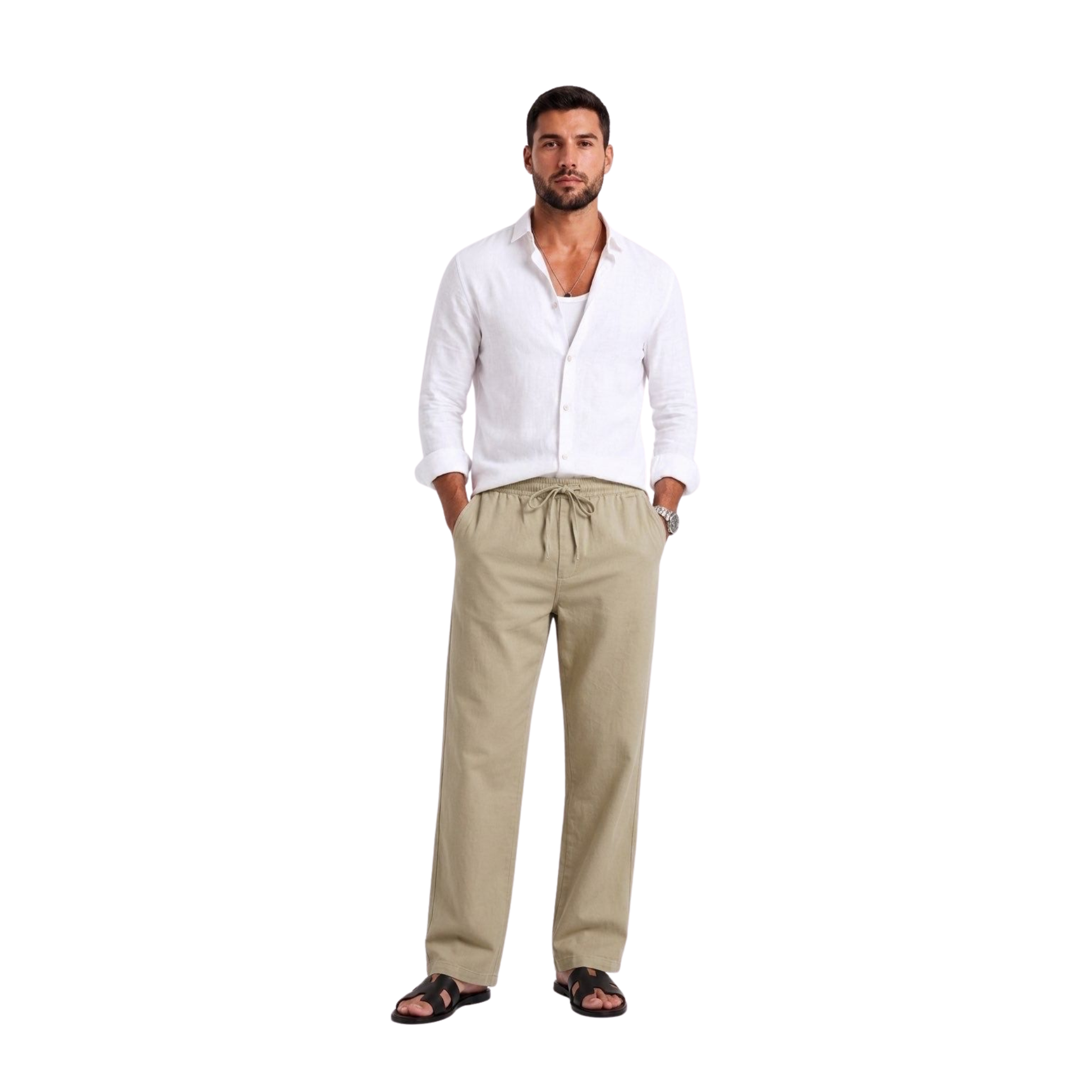 Pure Linen Relaxed Trousers — Sand