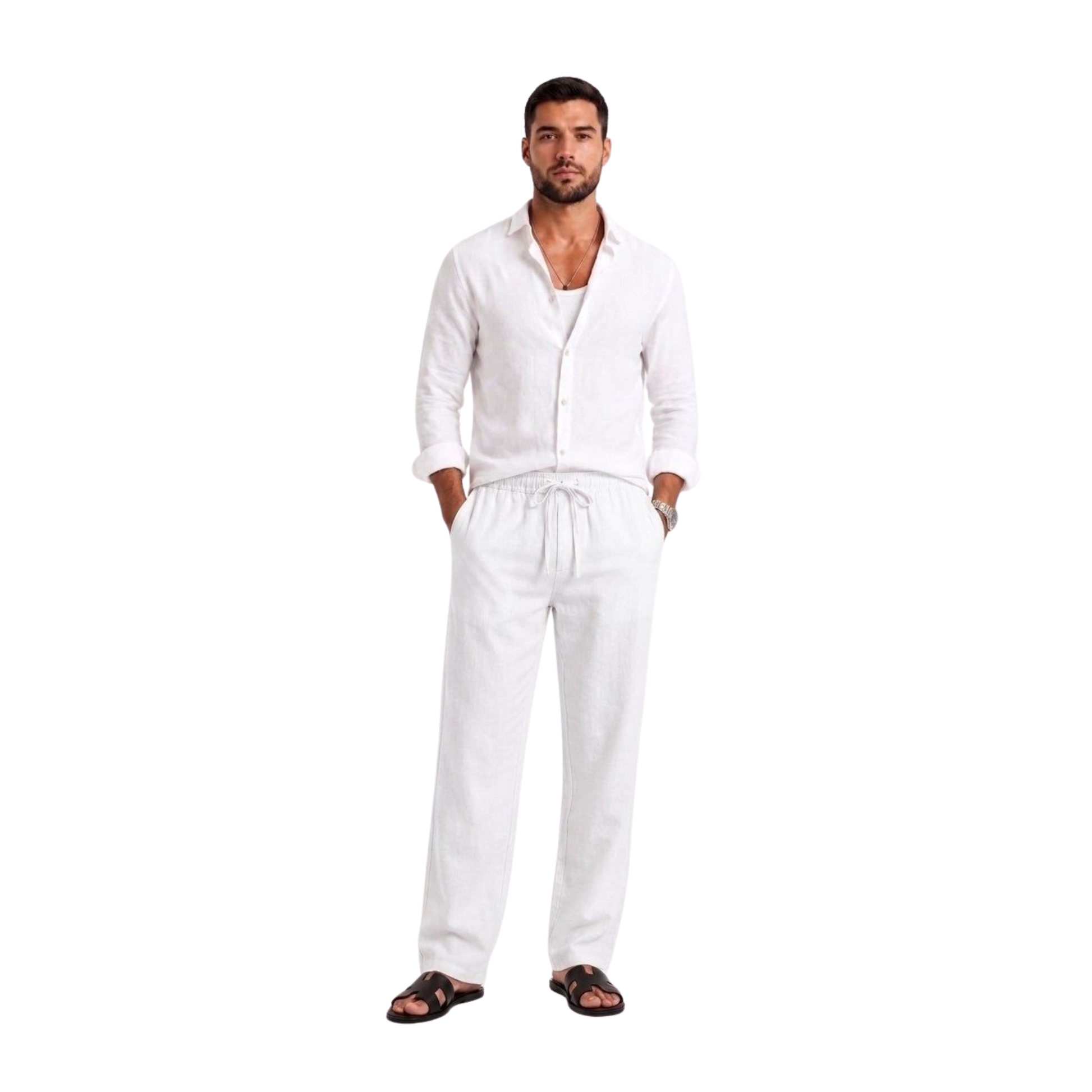 Pure Linen Straight-Leg Trousers — White