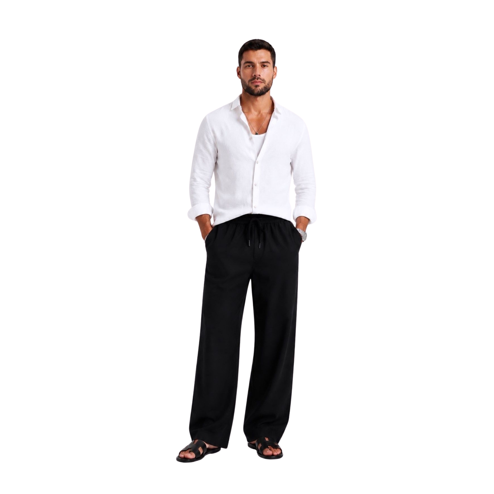 Pure Linen Relaxed Trousers — Black