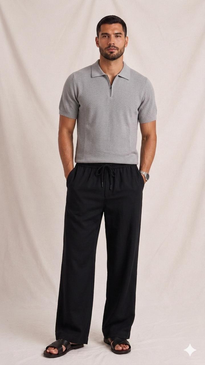 Popcorn Knitted Polo - Light Gray
