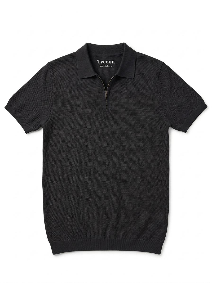 Popcorn Knitted Polo - Black