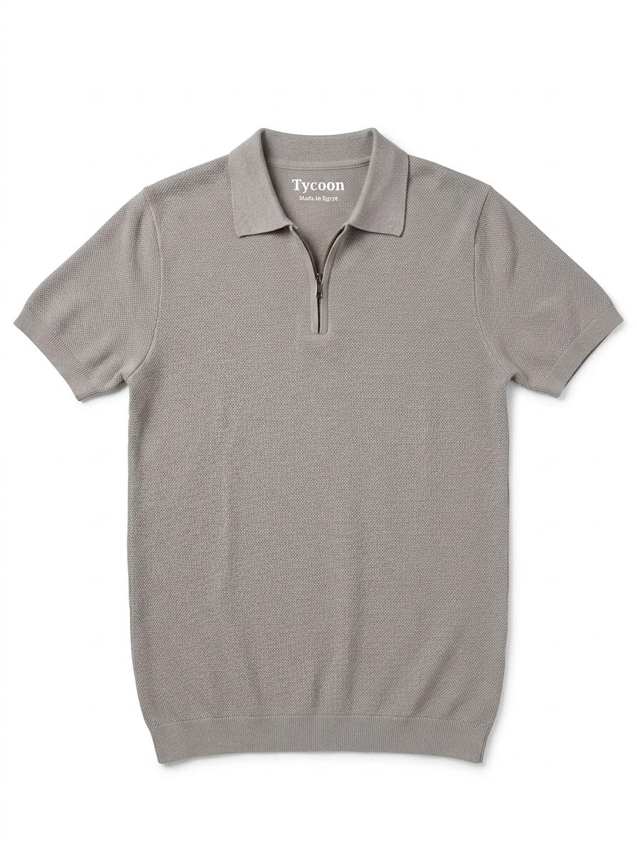 Popcorn Knitted Polo - Light Gray