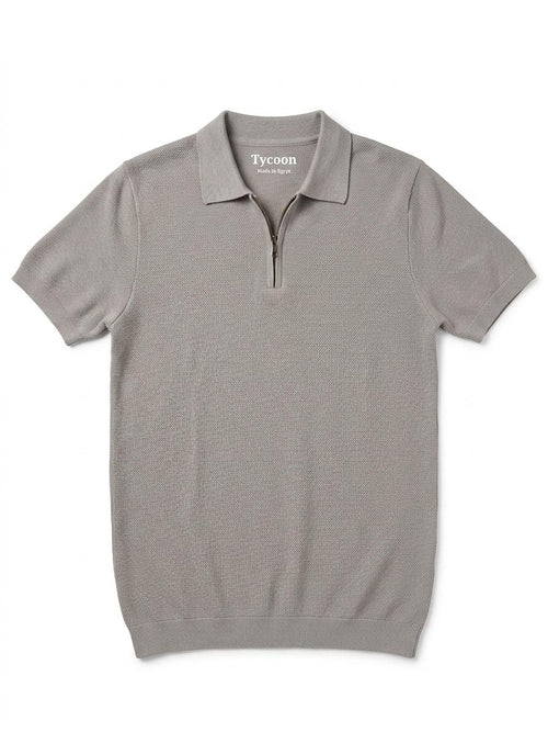 Popcorn Knitted Polo - Light Gray