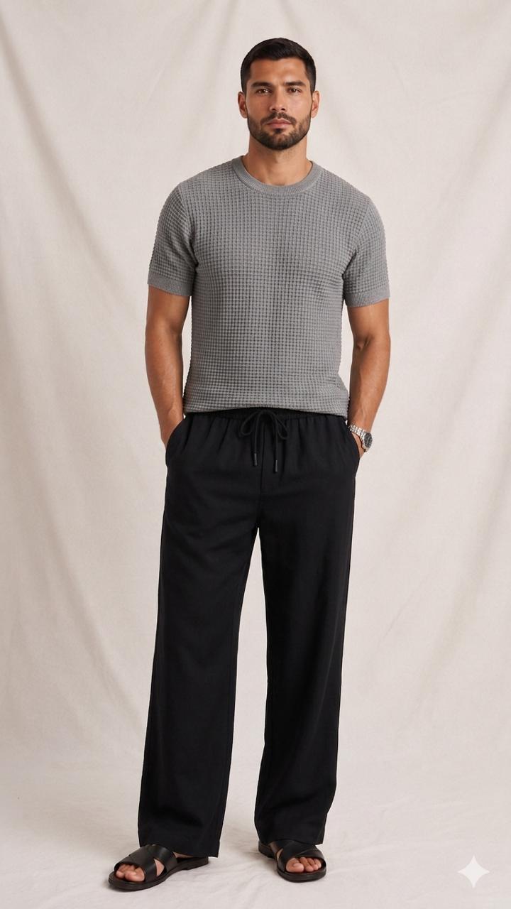 Waffle Knitted Tee - Gray
