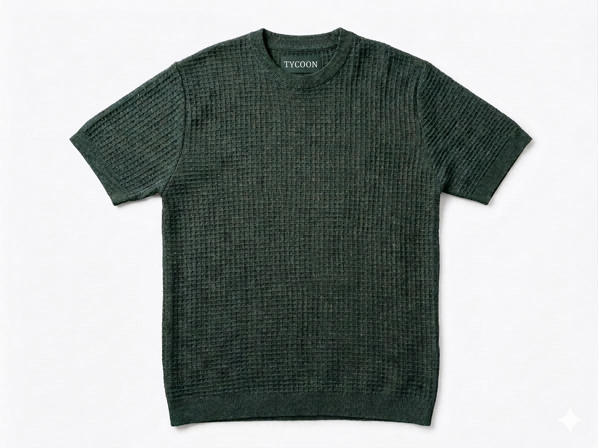 Waffle Knitted Tee - Dark Green