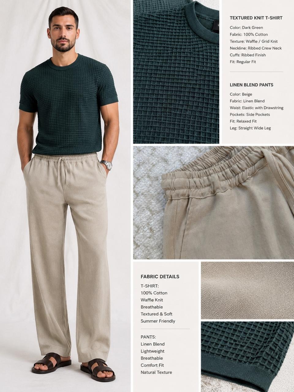 Waffle Knitted Tee - Dark Green